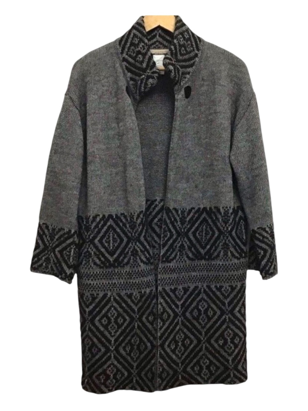 CHIARAMENTE coatigan knit open long duster cardigan sweater wool alpaca black